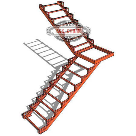изготовление Г-образной лестницы с поворотом