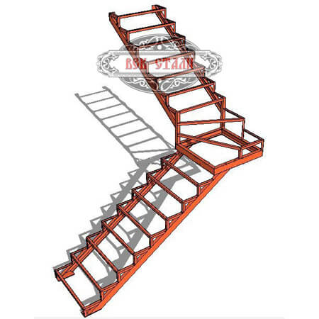 изготовление Г-образной лестницы с блоком забежных ступеней